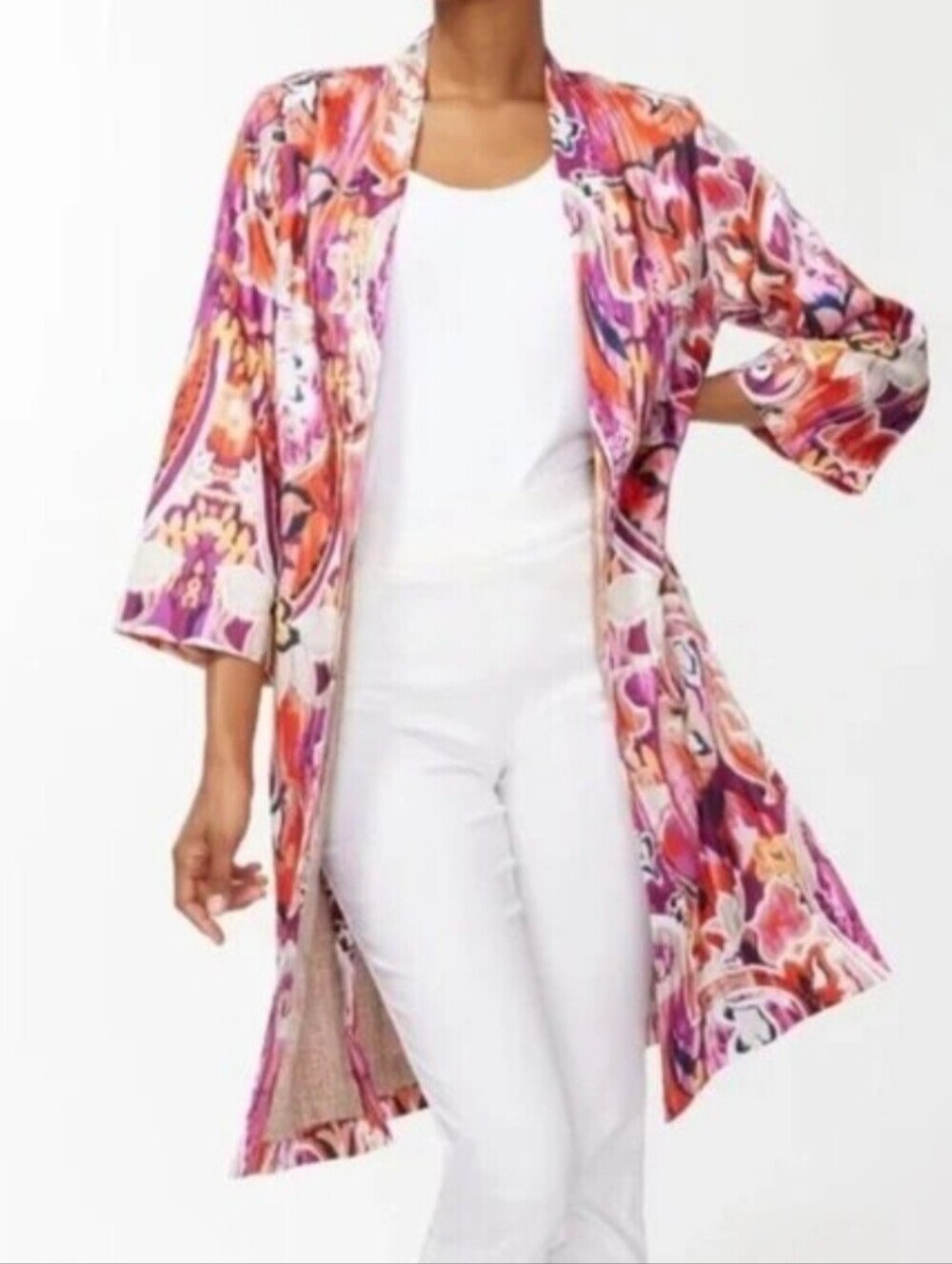 Chico's Multicolor Boho Paisley Duster, Cardigan, Kimono 3/4 Sleeve - Picture 2 of 12